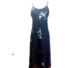 Vintage Halston black slip dress chemise Full length SZ M lacy floral cutouts