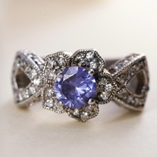 Size 7, vintage Sterling silver 925 cocktail floral ring amethyst cluster Cz