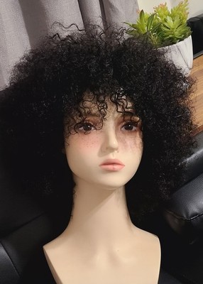 12'' Kinky Curly Afro Wig With Bangs, density 250% black color 100%human Hair Wig