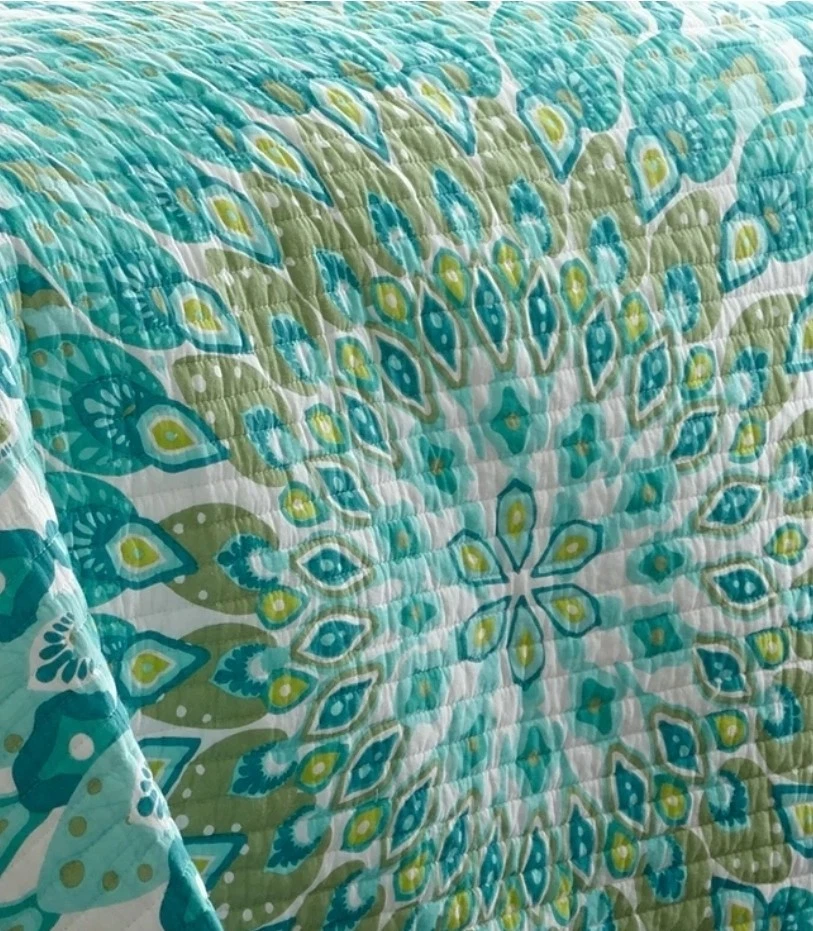 Juego de edredón Mudhut completo/queen Monika verde azulado: patrón medallón de algodón, ligero, Foto 3 de 3