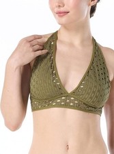 Carmen Marc Valvo X1742 Crochet Swim Bikini Top Bra Olive Size S