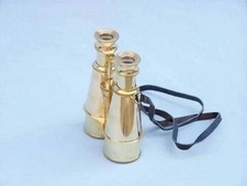 Antique Vintage Brass Binoculars - Nautical Maritime With Leather Strap