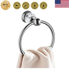 Chrome Towel Ring, Bath Hand Towel Holder Crystal, Silver Towel Rack Wall Mou...