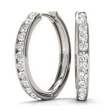 Round Lab Grown Diamond Hoop Earrings DE/VS Platinum Channel Set UK Hallmarked
