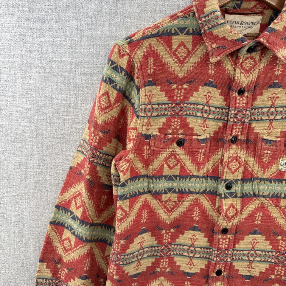 Ralph Lauren Denim Supply Shirt Small Slim Red Aztec Southwest Flannel Blanket - Image 2 of 4
