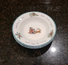 SET OF 4 Mikasa Ultima+ Porcelain CHRISTMAS WISH Rim 9.5" Soup Bowls. Santa