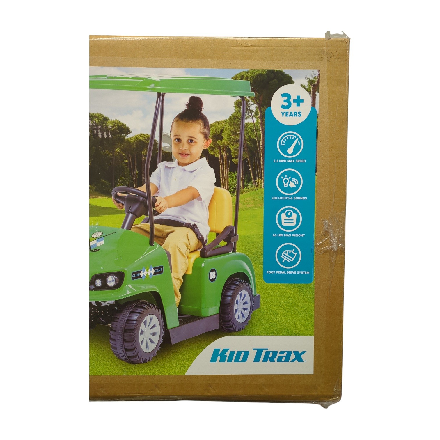 Kid Trax 12V Golf Cart Ride-On with Golf Accessories, 2.3MPH, 66lbs Max Weight