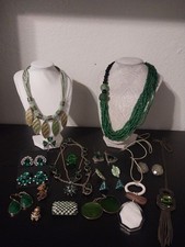 Mixed Jewelry Lot 19 Pieces Green Vintage to Modern