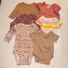 6 pack Baby Girl Bodysuit Bundle Pink, Purple, and Tan 0-3 months Essentials 3