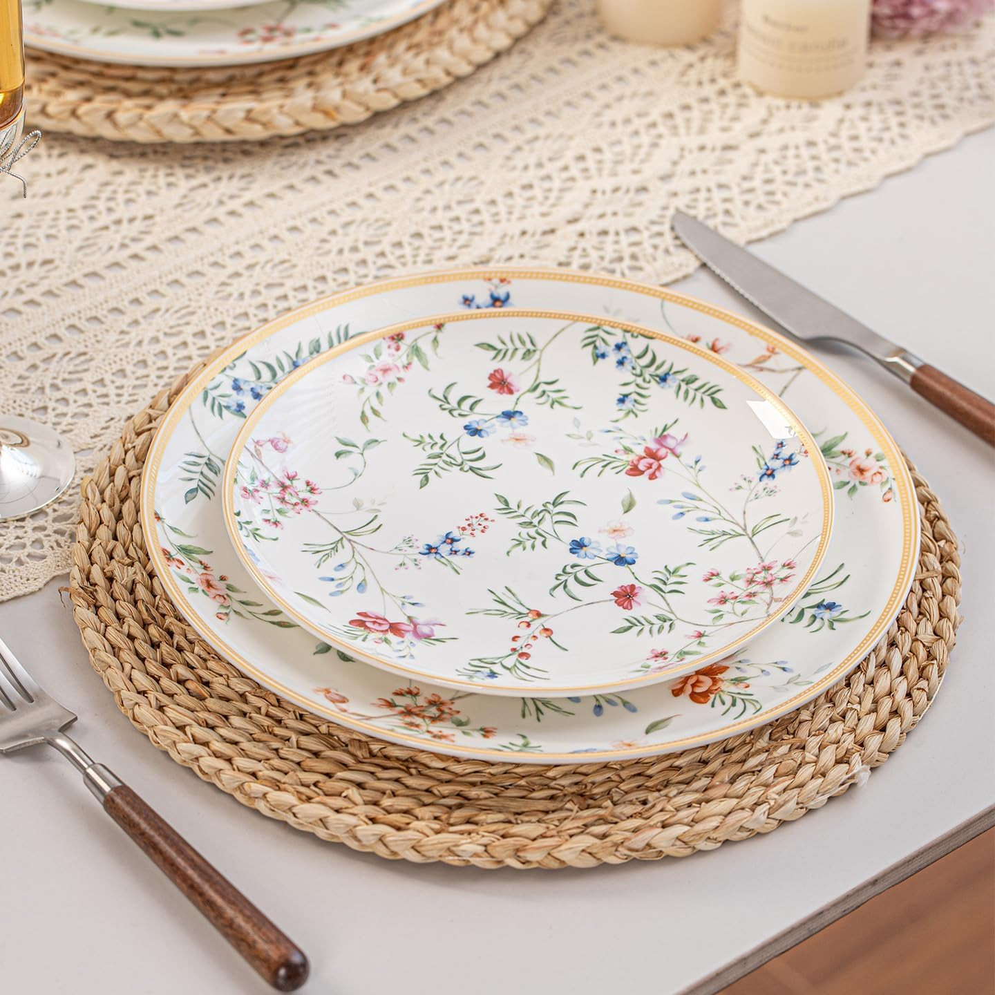 Bone China Plates and Bowels,12-Pieces Dinnerware Sets, Highly Chip and Crack Re