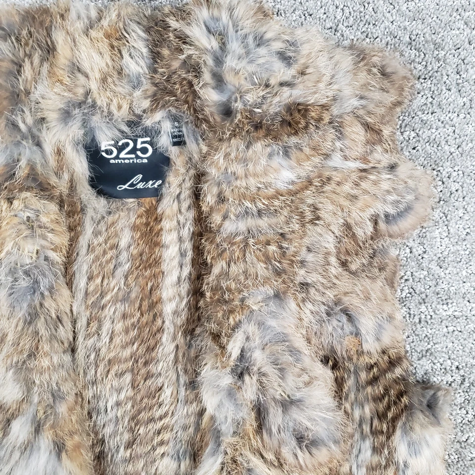 Chaleco de piel de conejo natural real para mujer pequeño marrón chaleco chaqueta 525 America Luxe Foto 4 de 4