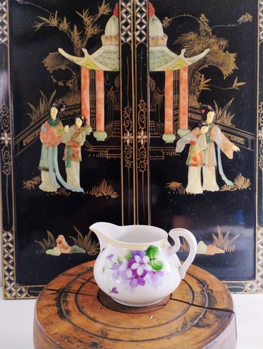 Antique Nippon Creamer Hand Painted Purple Violets Blue Rising Sun Mark Pre-1921