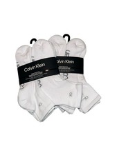 Calvin Klein 6 Pair White Cushion Quarter Cut Socks with CK Logo One Size 2 Pack