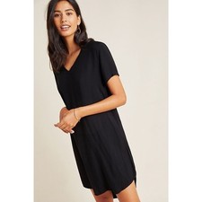 Cloth & Stone Anthro Crispin Mini Tunic Dress V-Neck Black Womens XS