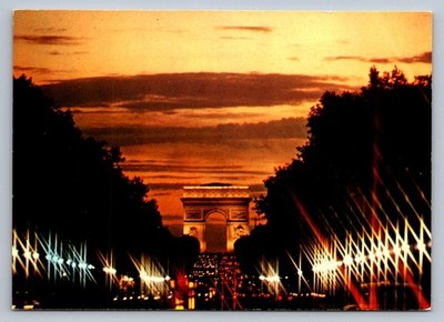 Postcard France Paris Champs-Elysees Arc de Triomphe Sunset 6x4 Chrome  O180