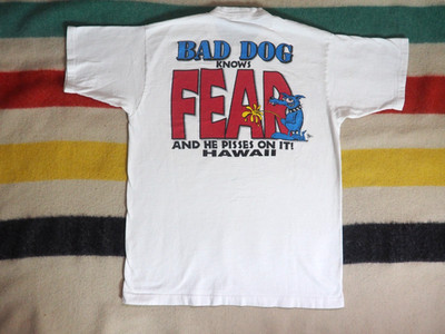 VTG 90s Fruit Loom Bad Dog Sportswear Hawaii Fear White USA Tee T-Shirt L