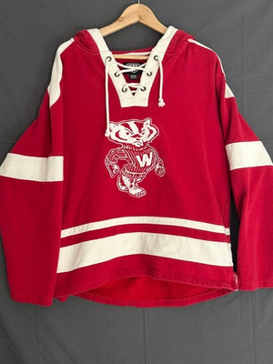#ad Wisconsin Badgers Bucky Lace Up Hoodie Red White OTS Medium $40.00