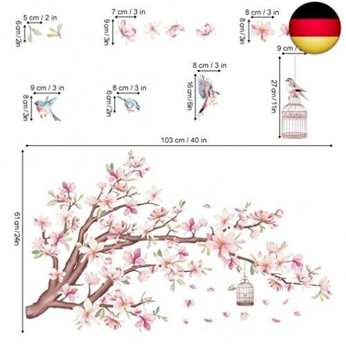 wondever Wandtattoo Blumen Rosa Magnolie Wandaufkleber Vögel auf Ast Baum - Bild 4 von 5