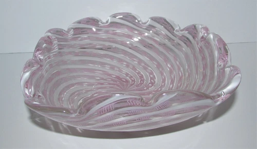 Vintage Pink and White Murano Art Glass Bowl Ashtray 1220