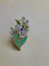 Iris Floral Enamel Gold Tone Pin Brooch 1 5/8  