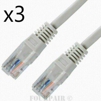 3 Pack Lot - 15ft CAT5e Ethernet Network LAN Router Patch Cable Cord Wire Gray