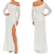 New Mac Duggal Sequined One-Shoulder Gown white gown wedding 14 nwt