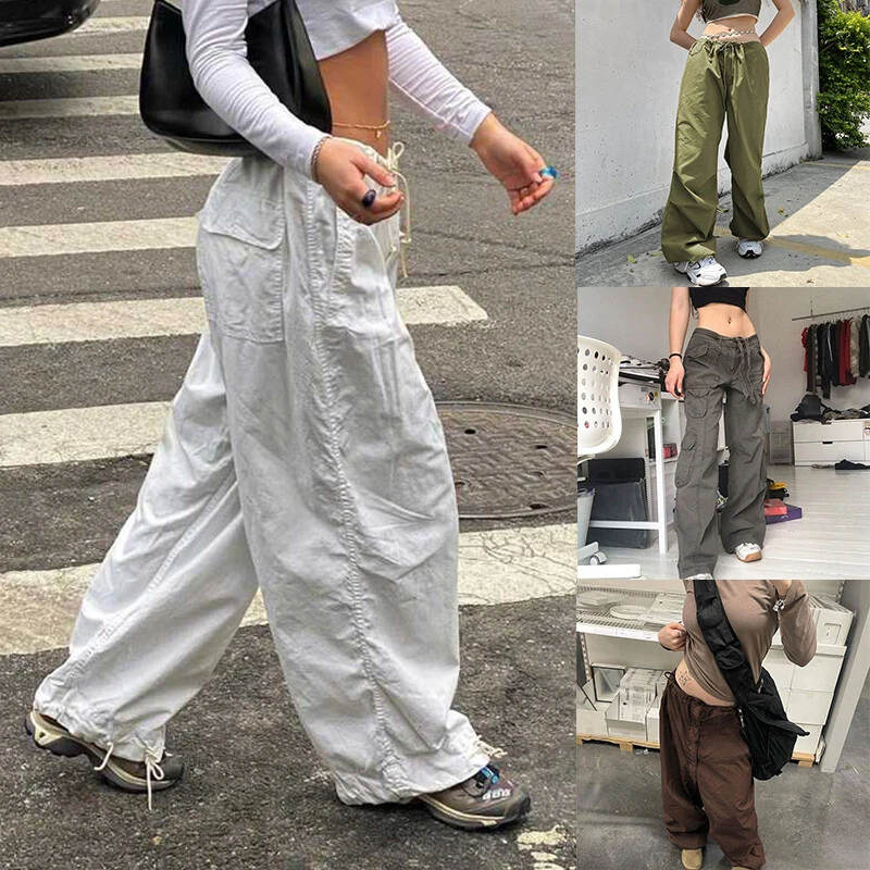 Wide Leg Sweatpants Joggers Trousers Cargo Pants Low Waist Casual Baggy  Hippie