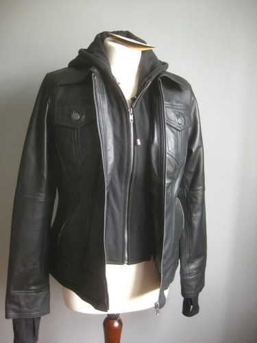 GIACCA VERA PELLE CAPPUCCIO 12 10 NUOVA CON ETICHETTE BETTY con cappuccio trucker biker soft comfort - Foto 15 di 24