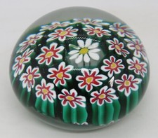 . Murano green millefiori daisy design vintage Art Deco antique paperweight