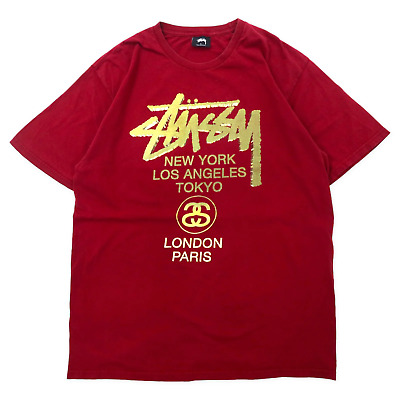 STUSSY World Tour T-SHIRT L Red Cotton Double-sided Print Logo Mexico Made  | eBay