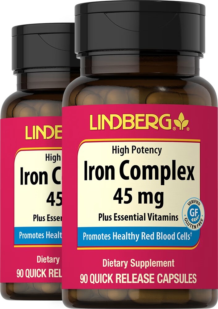 Hierro 45mg COMPLEX con vitaminas C, B-6, B-12, Folate 2 x 90 caps ANEMIA ENERGY