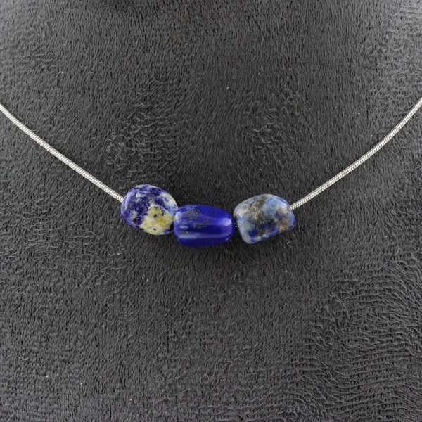 Halskette 3 Perlen Lapislazuli Du Pakistan. Kette Aus Edelstahl Halskette F-image