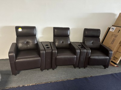 3-Seater Home Theater Faux Leather Recliner Sofa - Black