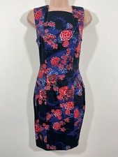 French Connection Floral Square Sleeveless Fitted Bodycon Smart Dress Size 10