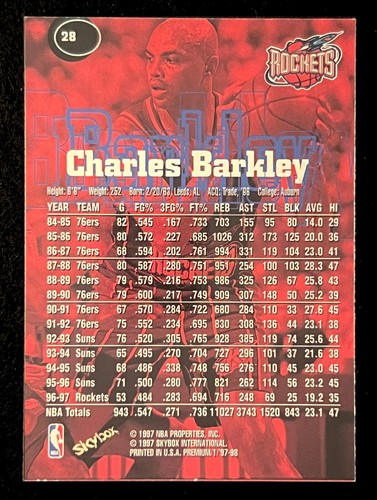Charles Barkley (HOF) 1997-98 Skybox Premium #28 - Bild 2 von 2