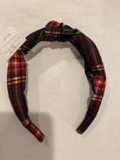 J.Crew Tartan Plaid Top Knot Stewart Headband Black Red One Size NWT