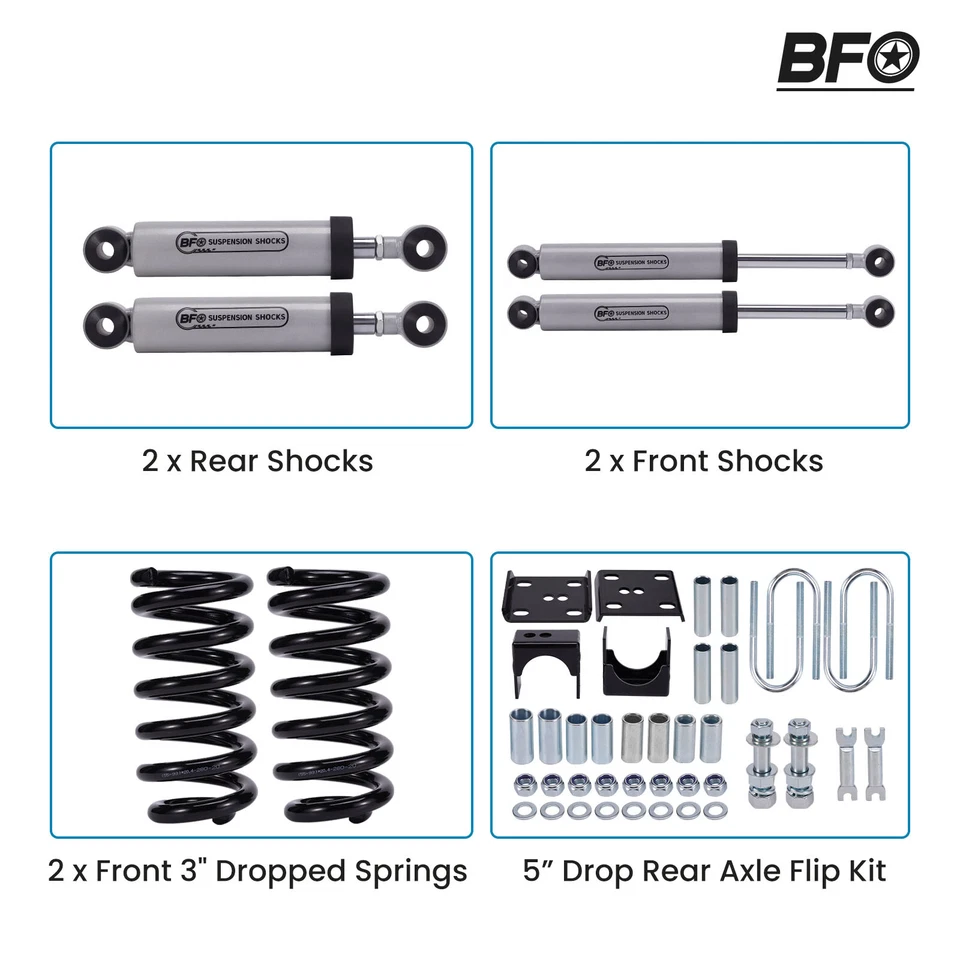 Kit abatible reductor de caída de 3"/5" para resortes y amortiguadores Chevy C10 GMC C15 1973-1987 Foto 3 de 4