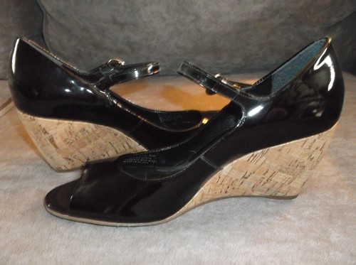 Franco Sarto 'Fashioni' red patent leather peep toe mary jane cork wedges 8M - Picture 6 of 8