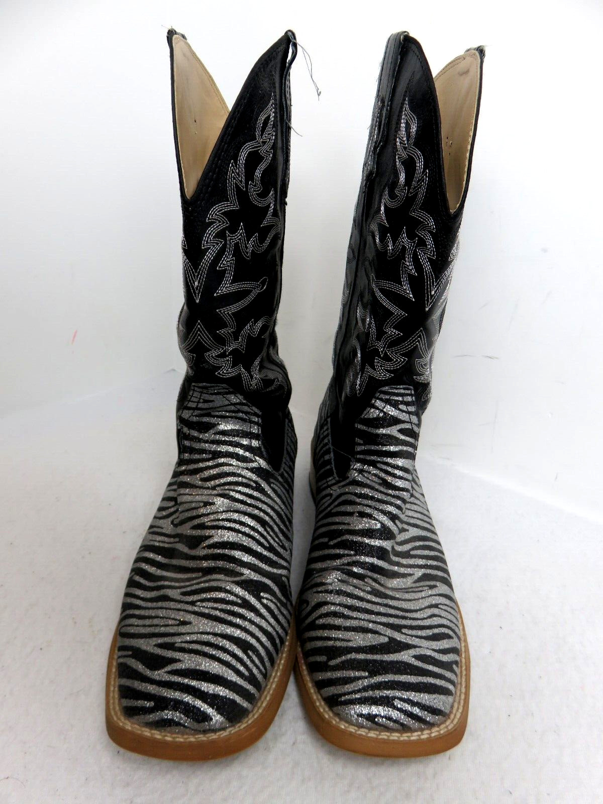 Roper Boots Womens 10 Cowboy Zebra Stripe Silver Glit… Gem