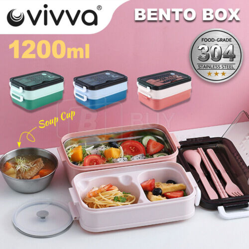 Vivva Bento Box Lunch Boxes Kids Food Containers 304 Stainless Steel Dinnerware - Picture 1 of 14