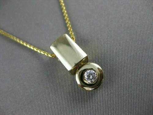 ESTATE ROUND DIAMOND SOLITAIRE 14K YELLOW GOLD HANGING BEZEL PENDANT CHAIN #1496 - Picture 4 of 10