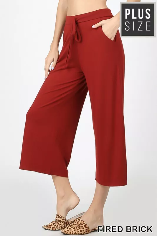 Plus Size Cropped Lounge Pants with Side Pockets Fire Brick 3XL eBay