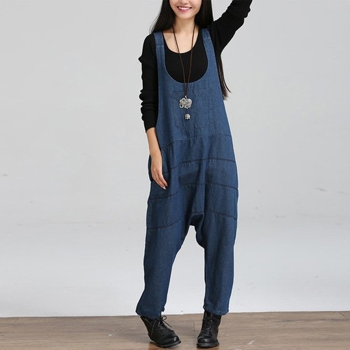 Lo último Nuevo Para mujeres Informal Suelto Mono Pantalones de mezclilla Monos Harén Pantalones de mezclilla - Imagen 6 de 10