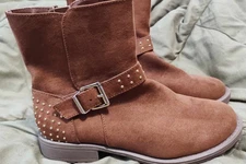 DRASH Women's Sz. 4 RUST Shoe Boots Gold Studs Inside Zippers Non-Skid