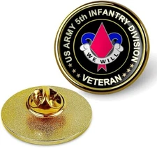 US Army 5th Infantry Division Veteran Tie Suit Shirt Lapel Pin - Gold