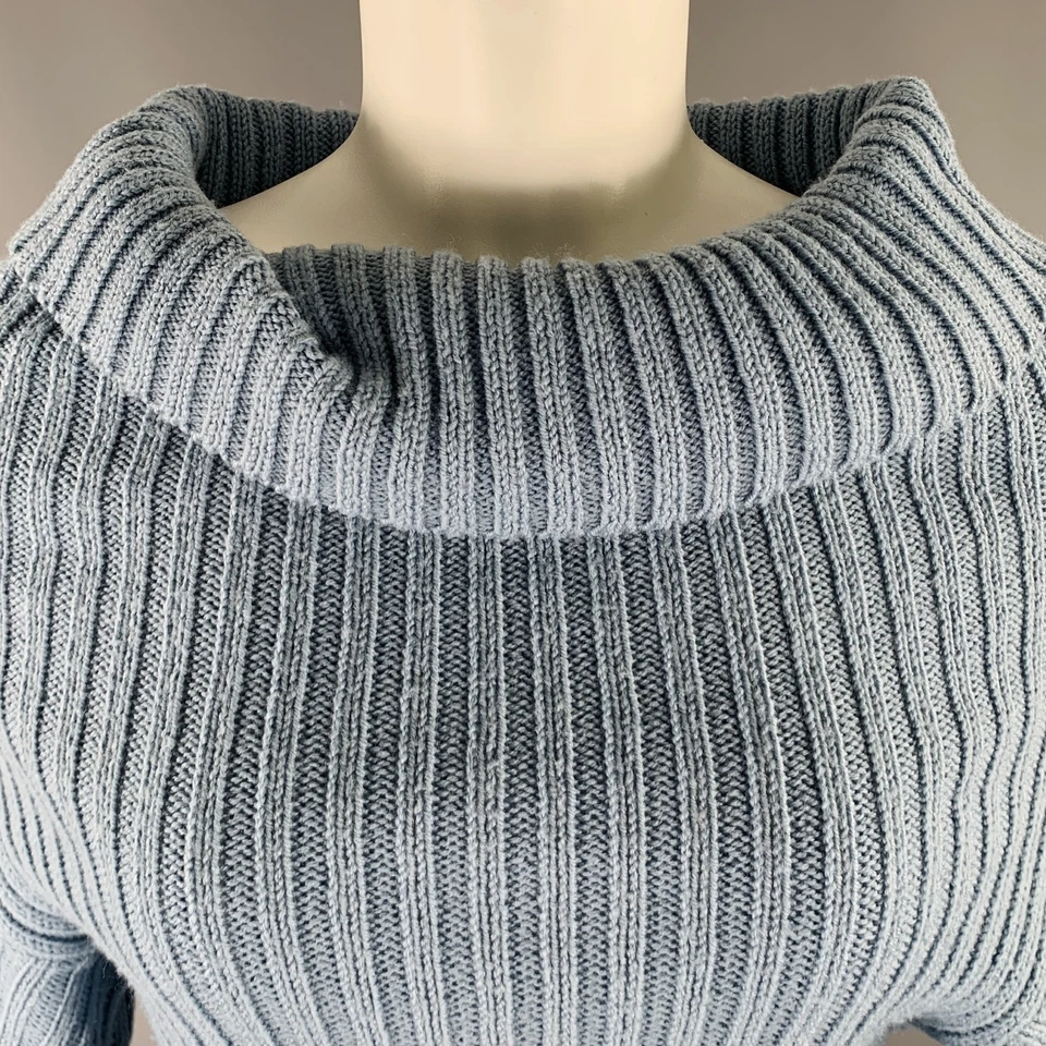 DOLCE & GABBANA Size 6 Blue Virgin Wool Blend Ribbed Sweater - Image 2 of 4