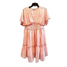 En Saison Women’s  Caldera Dress Size Large Blush Peach Rude Smocked Gingham