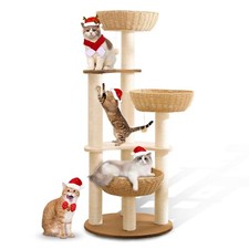 52" Modern Cat Tree Tower for Large Cats, 3Cat Nests Manual Hand Woven Multil...
