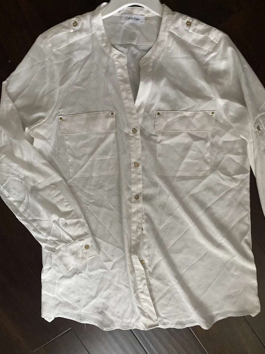 Calvin klein women's white button down shirt cheap