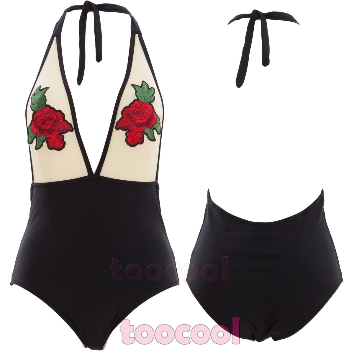 Women's One-Piece Swimsuit Pool Beach Flower Embroidery